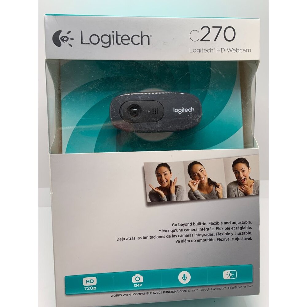 Logitech C270 HD Webcam 720p Video 3MP Photos Built-In Noise-Reducing Mic For Sk
